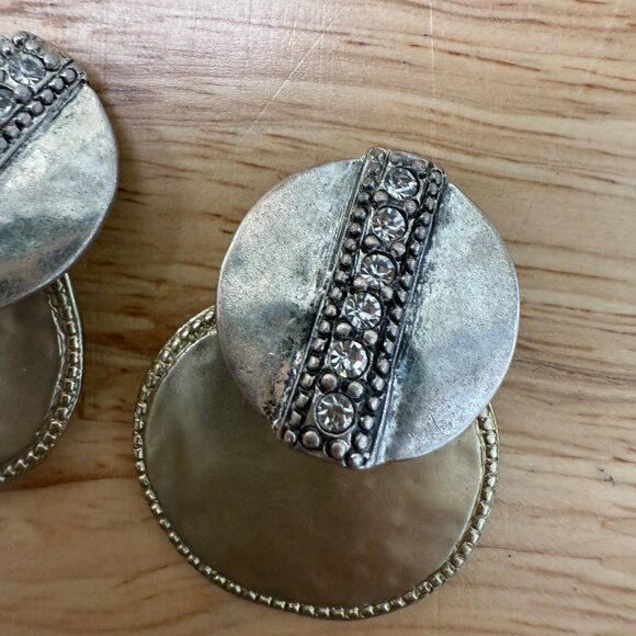 Chicos Silver-Tone Double Disc Clip-On Earrings With Rhinestone Detail - Picture 6 of 10